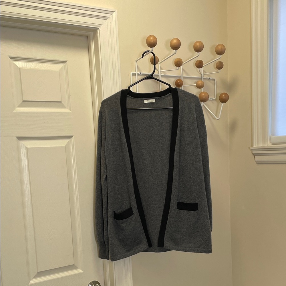 Tweeds - Classic 100% Cashmere Cardigan - Grey / Black - S